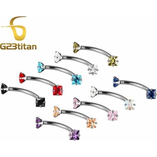 G23titan 10 Colors 3mm Square Zircon Balls Stainless Steel Internally Threaded Bananabells for Navel Ear Eyebrow Piercing