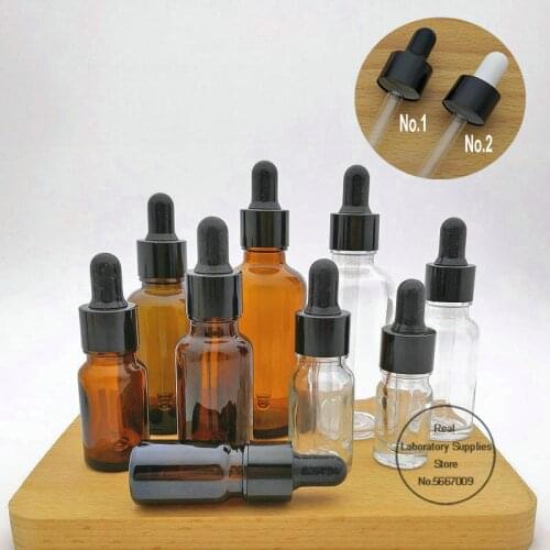 10pcs/lot 5ml to 50ml lab brown round glass Refined oil bottle with glass droppers black circle for school experiment