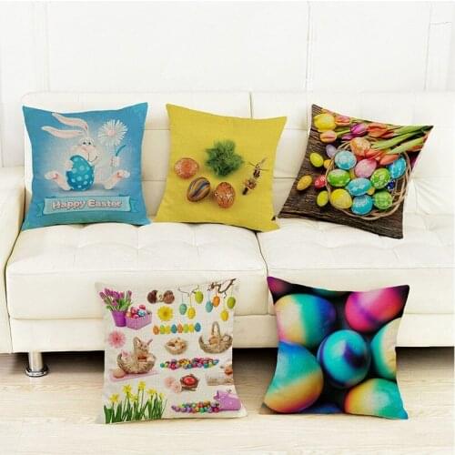 2018 Happy Easter Cushion Cover Benny Rabbit Colorful Easter Eggs Print Decorative Car Pillows Cute Sofa Pillow Cover 45x45cm