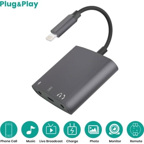3.5mm Headphone Jack Adapter iOS to AUX Audio and Charger OTG Cable Splitter for Broadcasting Playing Games Headphone Monitoring