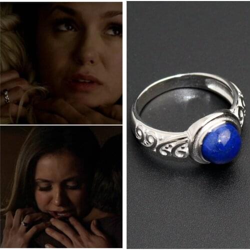 925 Sterling Silver Movie "The Vampire Diaries" Elena Gilbert Inspired Daylight Ring Real Lapis Lazuli