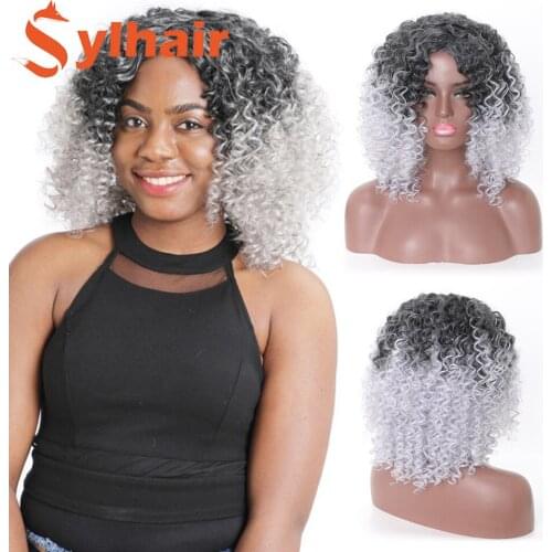 Short Hair Afro Kinky Curly Wigs With Bangs For Black Women African Synthetic Omber Glueless Cosplay Wigs High Temperature Sylha