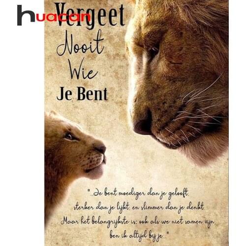 Huacan 5D DIY Diamond Painting Lion Diamond Mosaic Text Animals Beads Embroidery Creative Hobbies Handicraft Home Decor