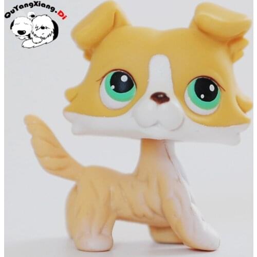 CWG057 Pet Shop Animal Pale yellow green eyes collie Dog Puppy doll action Figure cute puppy