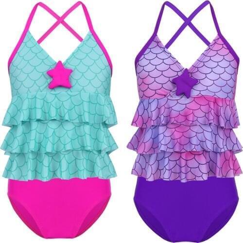 Kids Girls Tankini Mermaid Bikini Swimsuit Children Swimwear Bathing Suit Set Swim Tops With Briefs Bottoms Summer Beachwear