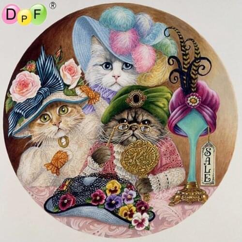 DPF Full Round Diamond Painting DIY 5D Magic Cube Cross Stitch Art Crafts Cat Top Hat Diamond Embroidery Mosaic Home Decor Gift