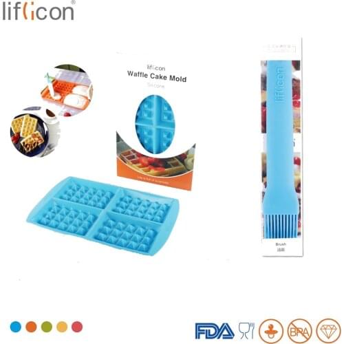 Liflicon Silicone Waffle Mold 4 Cavities Waffle Cakes and Silicone Baking Brush Set Non-stick Heat Resistant Baing Kitchen Tools