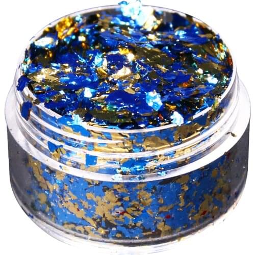 Imitation Gold Foil Flakes Blue Gold leaf Fragments Colorful Alloy Foil Flakes for Nail Decoration Painting Arts Craft Paper