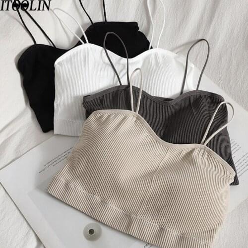 ITOOLIN 2021Autumn Threaded Backless New Solid Wild Chest Pad Sling Wrapped Chest Tube Top Slim Casual All-match Female Vest