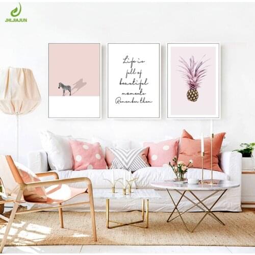 JHLJIAJUN Zebra Canvas Painting Pink Pineapple Nordic Posters And Prints Modern Simple Painting Wall Art Picture Home Decor