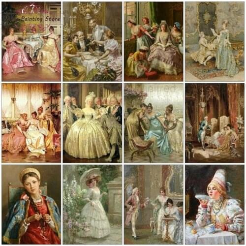 Classical Painting 5D DIY Diamond Painting Portrait Lady Court Nobility Full Drill Diamond Embroidery Rhinestones Mosaic Picture