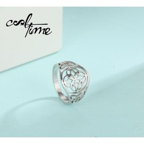 COOLTIME Stainless Steel Rings Silver Color Flower Of Life Circle Celtics Knot Ring Gift for Women Men Jewelry Wholesale 2021