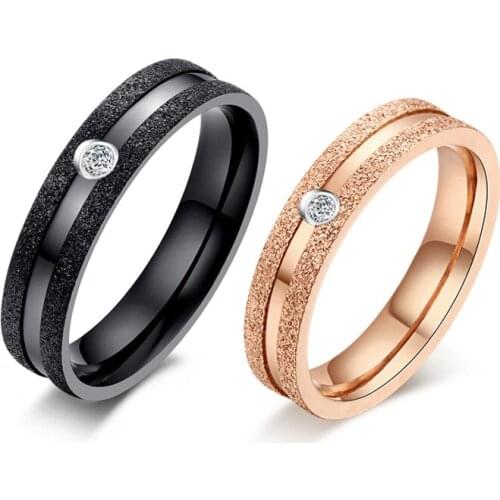 Black Rose Gold Color Pearl Sand Finger Ring for Woman Man Wedding Jewelry 316L Stainless Steel Top Quality Never Fade