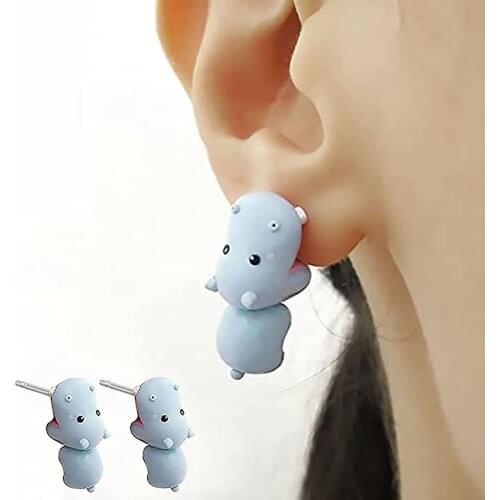 Fashion Sim Ple 3D C Lay Earrings Cute Animal Bit E Earring For Girls Women