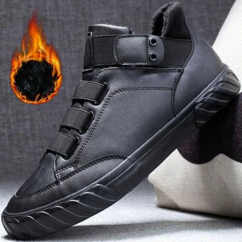 All black Mens Casual Shoes Winter Outdoor Waterproof Warm Sneakers Non-slip Rubber Fashion Low Male snow winter boots A22-08