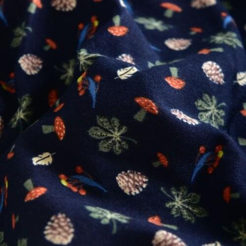 New cotton fabric Dense short fuzz Mushroom hazelnut print sewing Dress shirt clothing tablecloth hand decoration material