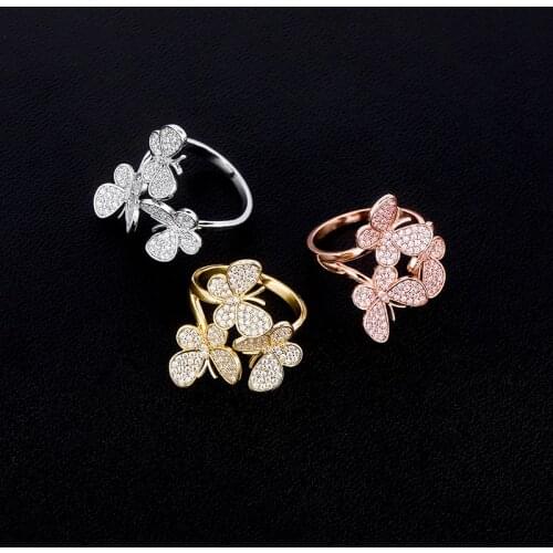 JINAO The New High Quality Butterfly Ring With Three Colors Iced Out CZ Paved Hip Hop Charm Jewelry Party Gift For Lovers