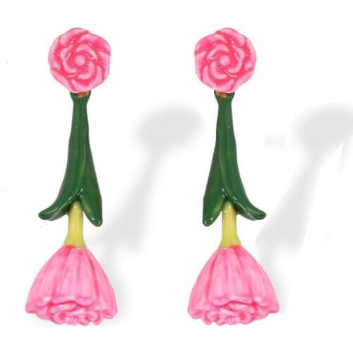 New fashion all-match flower series earrings small fresh green leaves custom hand-painted enamel glaze gold-plated Stud earrings