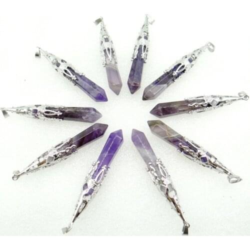 New product jewelry gold color faceted natural stone quartz crystal Opal pendulum hexagonal suspension pendant for necklace 1pcs