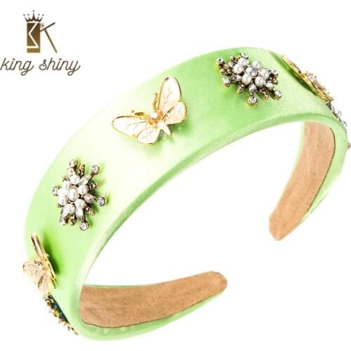 King Shiny Vintage Butterfly Design Headband for Woman Vintage Imitation Pearl Beaded Hairband Girl Party Hair Jewelry Headpiece