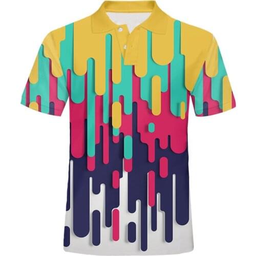 OGKB EU/US Size Fashion Summer Polo Shirt Mens Short Sleeve Shirt 3d Color Line Printed Shirt Mens Casual Sports Tops