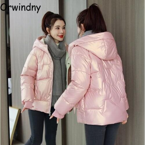 Orwindny Winter Warm Jackets For Students 2021 Glossy Clothing Women Hooded Cotton Padded Parkas Plus Size S-3XL Coats Female