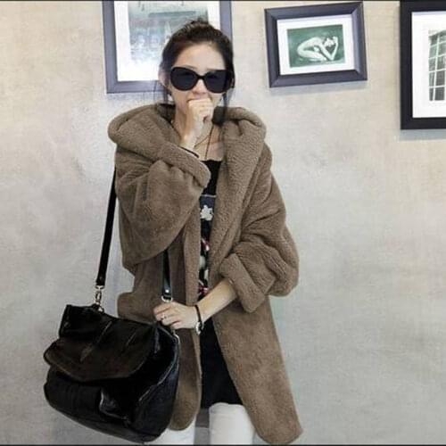 Autumn Winter Hot Sales Acrylic Long Sleeve Women Coat Hooded Loose Soft Warm Pure Color Fashion Commuting Coat
