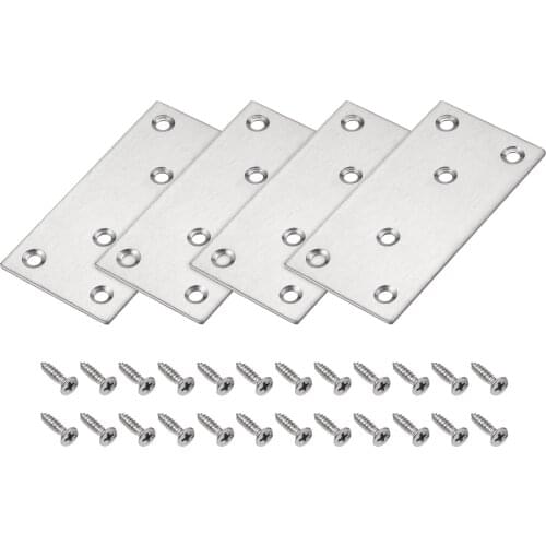 Uxcell Flat Straight Brace Repair Plate, 100 x 50 x 2mm Stainless Steel Fixing Mending Bracket Connector Silver 4 Pcs