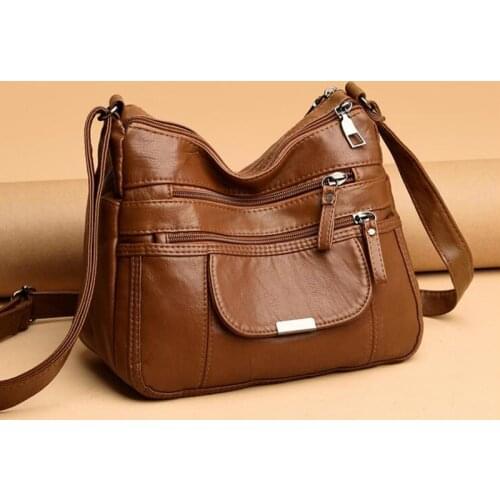 Casual Soft PU Leather Crossbody Bags For Women Double Compartment Shoulder Bag Big Capacity Handbags Designer Messenger Bags