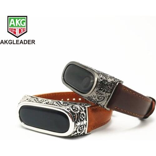 Newest Retro Genuine Leather Watch Band Strap For Xiaomi Band 3 Straps Band Replacement Wristband With Metal Case For Miband 3