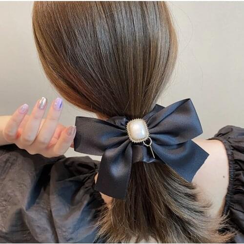 Fashion Bowknot With Pearl Hair Scrunchies Elastic Hair Bands Sweet Ponytail Holder For Women Girls Hair Accessory