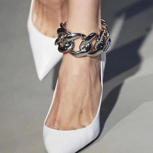 Gladiator Fashion Women Pumps 2021 New Spring/Autumn Slip On Metal Chain Ankle Strap Thin High Heels Pumps Party Office Shoes 40