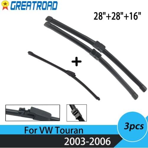 Wiper RHD & LHD Front Rear Wiper Blades For VW Touran 2003 2004 2005 2006 Windshield Windscreen Front Window 28"+28"+16"