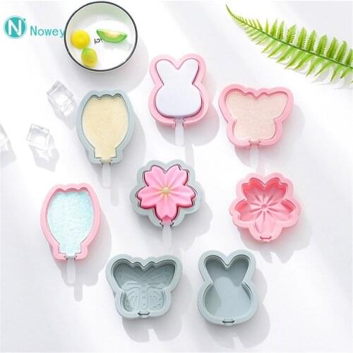 DIY Cute Animal Ice Cream Silicone Mold Making Handmade Popsicle Mold With Lid Pudding Ice Tray Making Container Popsicle Stick