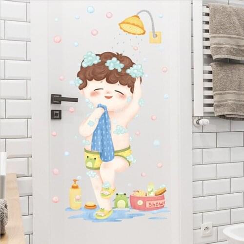Cute Bathroom Decorative Sticker Toilet Funny Wallpaper Cartoon Boy Baby Bath Wall Mural Frog Prince Self-adhesive Wall Decal