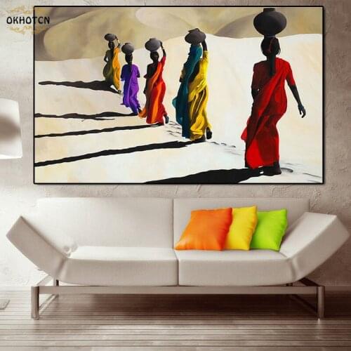 Scandinavian Posters and Prints African Woman Walking In Desert Canvas Painting Wall Art Picture for Living Room Home Decoration