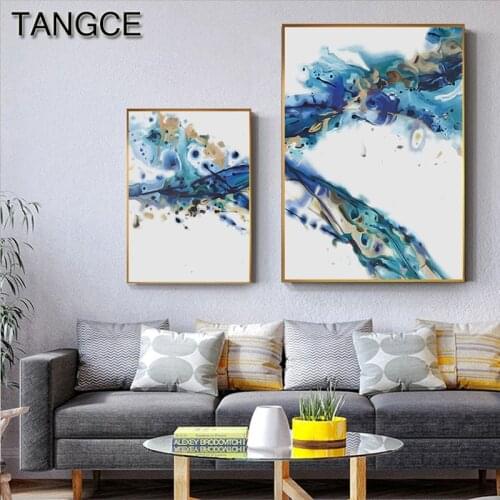 Nordic Splash Blue Ink Canvas Art Wall Picture for Living Room Bedroom Abstract Print Poster Decor Fashion Combination Painting