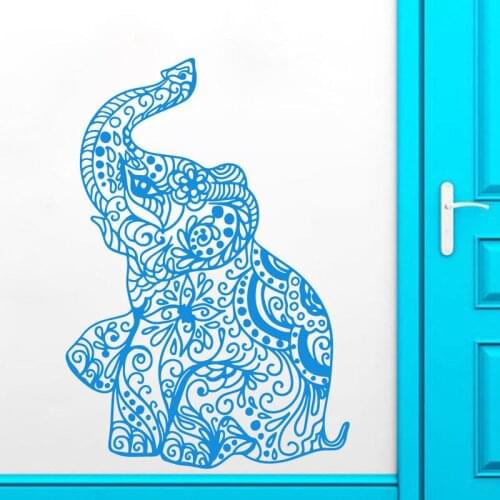 Yoga Ganesha Style Pattern Elephants Wall Decal Indian Elephant Wall Art Sticker Vinyl Animals Mural Home Decoration Art