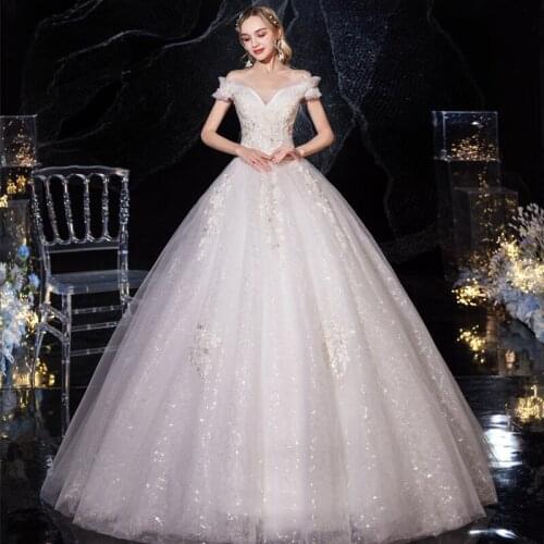 Vestido De Noiva 2020 Gryffon Short Sleeve O-neck Wedding Gown Lace Up Ball Gown Princess Luxury Wedding Dresses Robe De Mariee