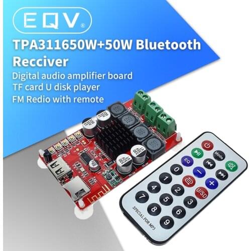 TPA3116 50W+50W Bluetooth Receiver Digital Audio Amplifier Board TF card U disk player FM Redio With Remote control