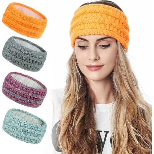New Winter Wool Knitted Turban Bandana Women Knitted Ear Protectors Keep Warm Velvet Headband 20 Colors Hair Accessories