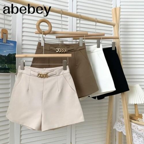 2021 New Summer Fashion All-match solid color Shorts metal chain high waist slim Suit Shorts casual wide leg Shorts