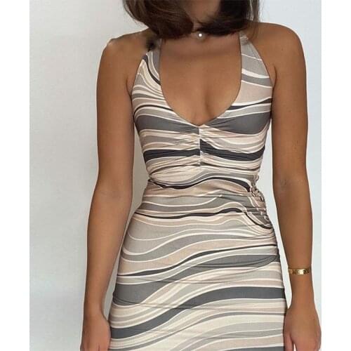 Harajuku Wave Print Y2K Mini Dresses Women Aesthetic Backless Halter Skinny Summer Dress Party Korean Cute Outfits Cuteandpsycho