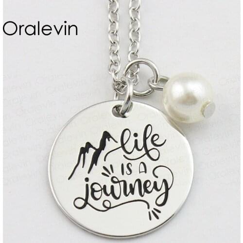LIFE IS A JOURNEY Inspirational Hand Stamped Engraved Accessories Charms Custom Pendant Necklace Gift Jewelry,10Pcs/Lot, #LN834