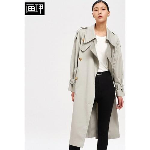 Huayi windbreaker coat womens autumn 2021 new loose over knee small coat leisure medium and long coat