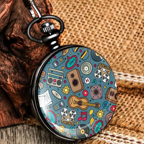 Vintage Steampunk Pocket Watch Chic Graffiti Pattern Quartz Quiet Dial Practical Pendant Necklace Clock Gift For Son Daughter