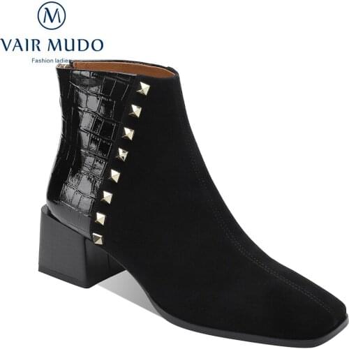 VAIR MUDO Women High Heels Ankle Boots Black Brown Genuine Leather Elegant Fashion Concise Footwear Autumn Winter BootsWM-X262-C
