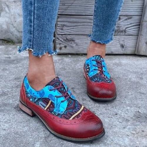 Woman British Lace Up Brogues Flats Shoes Retro Chaussures Femme Vintage Oxford Shoes for Women Genuine Leather Flat Heel Shoes