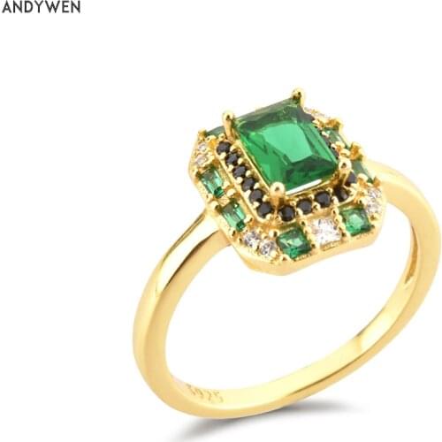 ANDYWEN 925 Sterling Silver Gold Clear Gold Green Zircon Pave Rings Big Size Women Luxury Women Rock Punk Jewelry Gift Fashion