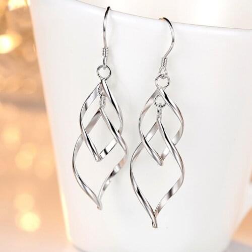 925 Sterling Silver New Woman Fashion Jewelry High Quality Leaf Long Tassel Retro Simple Hot Selling Hook Earrings